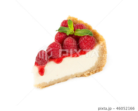 Piece of cheesecake with raspberries and mint   46052166