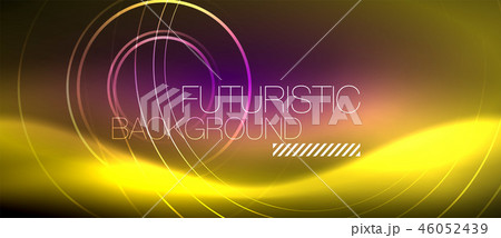 Neon glowing techno lines, hi-tech futuristic abstract background template with square shapes 46052439