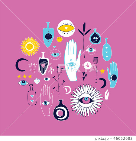 Set of hand drawn esoteric magical elements Set of hand drawn esoteric magical elements 46052682