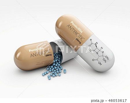 3d Illustration of Pharmacy theme, medicine antibiotic open pill, isolated white 3d Illustration of Pharmacy theme, medicine antibiotic open pill, isolated white 46053617