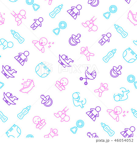 Newborn Babies Signs Thin Line Seamless Pattern Background. Vector 46054052