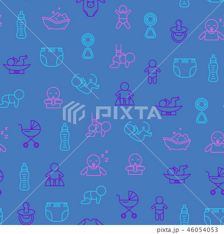Newborn Babies Signs Thin Line Seamless Pattern Background. Vector 46054053