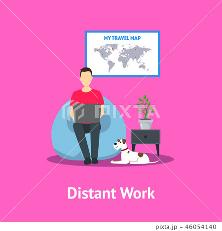 Cartoon Distant Work in Home Card Poster. Vector Cartoon Distant Work in Home Card Poster. Vector 46054140