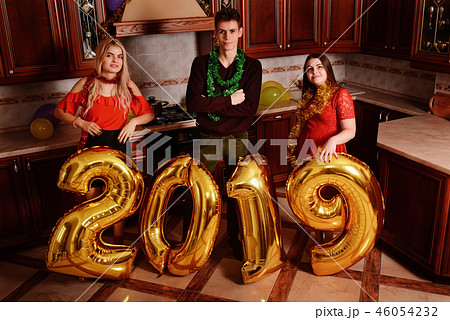 New 2019 Year is coming. Group of cheerful  46054232