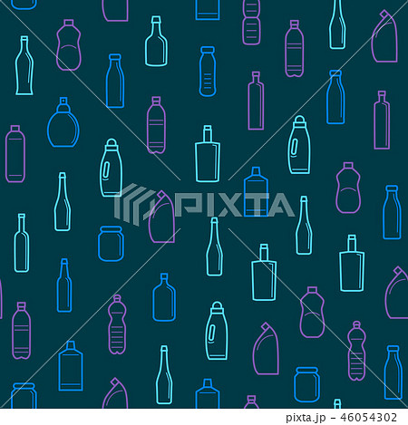 Bottles for Liquid Signs Thin Line Seamless Pattern Background. Vector Bottles for Liquid Signs Thin Line Seamless Pattern Background. Vector 46054302