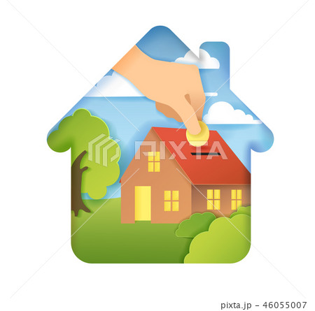 Hand marked at face value in a piggy Bank. vector illustration in flat paper layers style 46055007