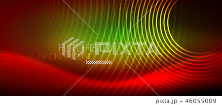 Neon glowing techno lines, hi-tech futuristic abstract background template with square shapes 46055009