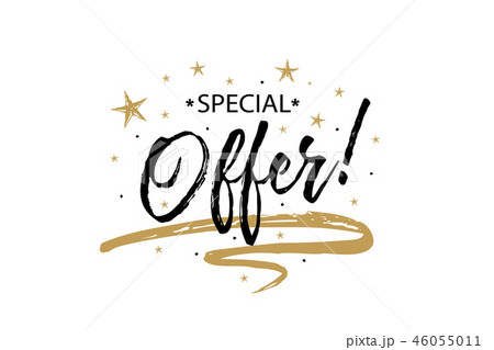 Special Offer. Beautiful greeting card, calligraphy text word. Hand bell, Christmas tree toy, candle Special Offer. Beautiful greeting card, calligraphy text word. Hand bell, Christmas tree toy, candle 46055011