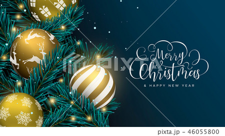Christmas gold baubles on pine tree greeting card 46055800