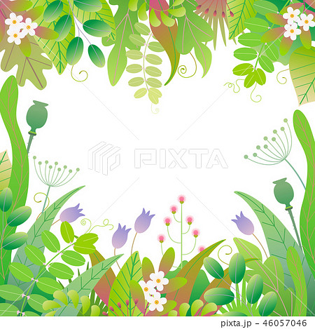 Spring Floral Frame with Green Plants 46057046