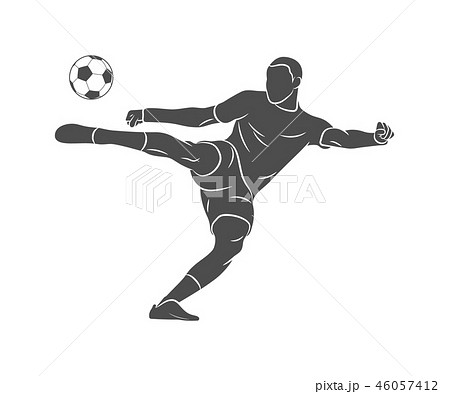 Silhouette soccer player quick shooting a ball on a white background Silhouette soccer player quick shooting a ball on a white background 46057412