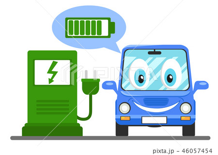 Electric car at the charging station, smiling and Electric car at the charging station, smiling and 46057454