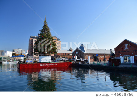 快晴の北海道函館市ベイエリアでクリスマスファンタジーのクリスマスツリーの風景を撮影 46058766