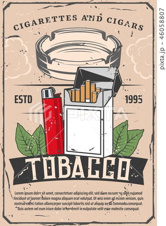 Tobacco and lighter or glass ashtray retro poster 46058807