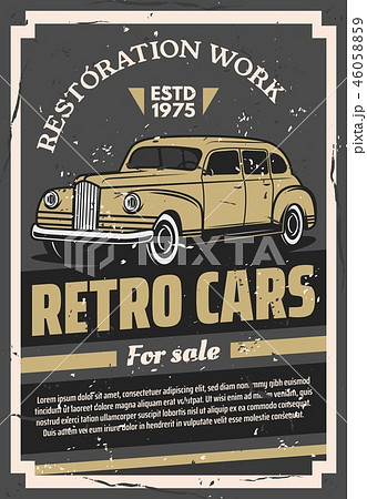 Retro Old Cars For Sale Or Restoration Work Posterのイラスト素材 46058859 Pixta