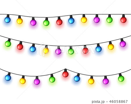 Christmas glowing lights on white background. Garlands with colored bulbs. Xmas holidays. Christmas 46058867