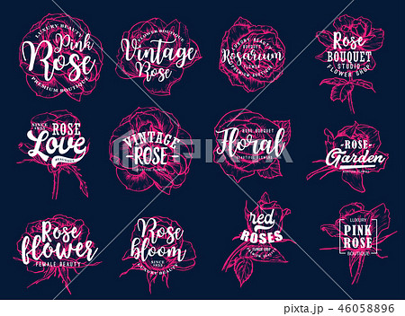 Roses with lettering icons for bouquet studio 46058896
