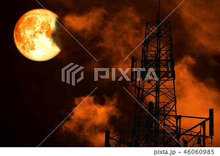 blood moon back silhouette Antenna and night cloud 46060985