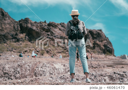 female backpacker sightseeing the nature 46061470