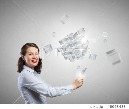 Young woman using modern technologies Young woman using modern technologies 46063483