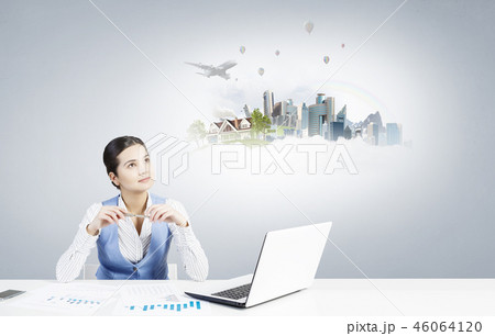Woman thinking over her project Woman thinking over her project 46064120