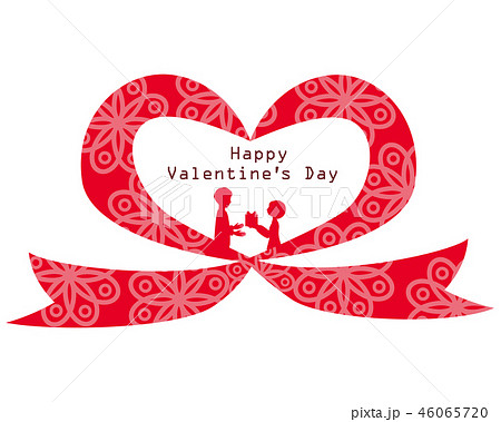 バレンタインイメージ 柄ハートリボンフレーム 人物 のイラスト素材