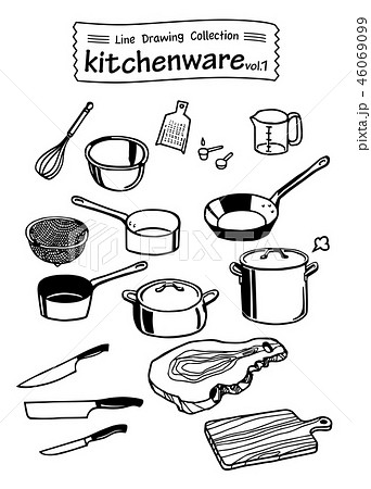 調理器具の線画 Kitchenware 1 Line Drawing Collection のイラスト素材