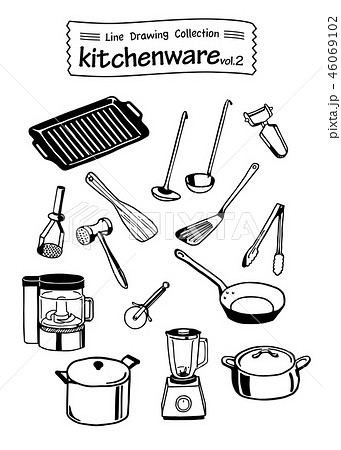 調理器具の線画 Kitchenware 2 Line Drawing Collection のイラスト素材