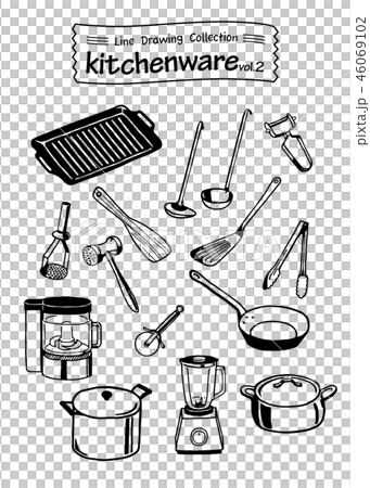 調理器具の線画 Kitchenware 2 Line Drawing Collection のイラスト素材