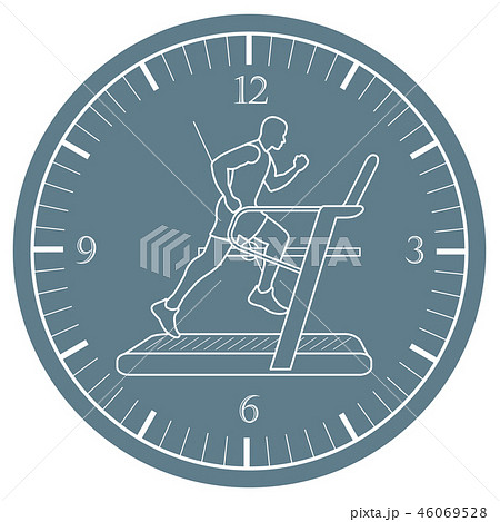 Man jogging on a treadmill and clock Man jogging on a treadmill and clock 46069528