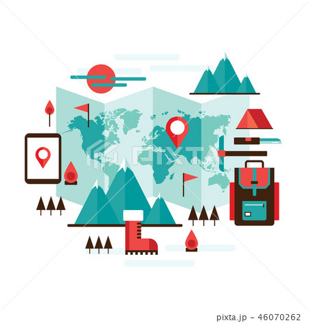 Mountain climbing Hiking Travel elements set 46070262