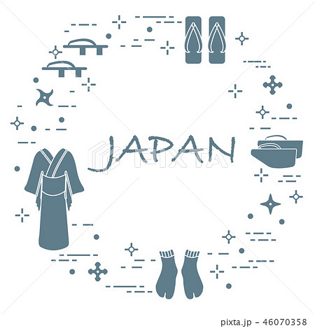 Traditional japanese clothing, shoes and shurikens 46070358