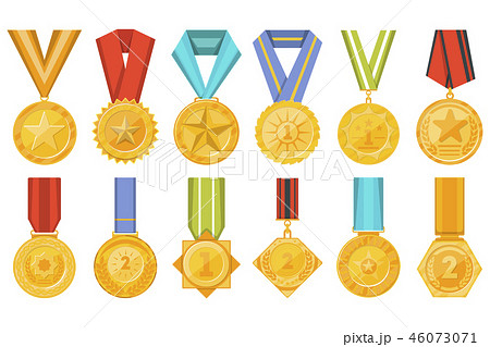 Golden Medals Collection With Ribbons Setのイラスト素材