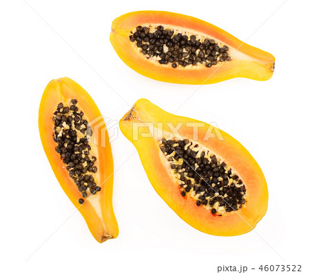 half of ripe papaya isolated on a white background. Top view. Flat lay 46073522