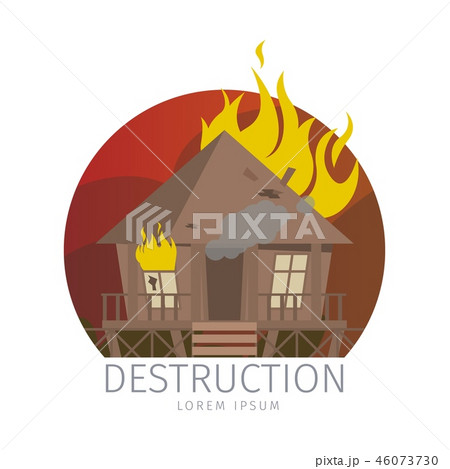Vector Illustration Wooden Bungalow in Flame Vector Illustration Wooden Bungalow in Flame 46073730