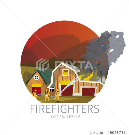 Vector Illustration Firefighters Eliminating Farm Vector Illustration Firefighters Eliminating Farm 46073731