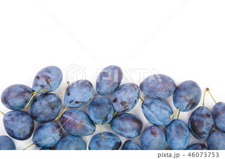 plums isolated on a white background with copy space for your text. Top view. Flat lay pattern plums isolated on a white background with copy space for your text. Top view. Flat lay pattern 46073753