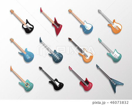 Electronic and acoustic guitars icon set 46073832