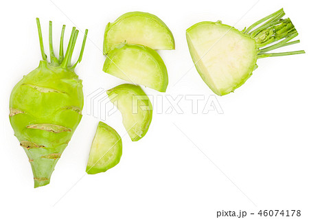 Fresh kohlrabi isolated on white backround with copy space for your text. Top view. Flat lay Fresh kohlrabi isolated on white backround with copy space for your text. Top view. Flat lay 46074178
