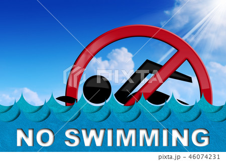 No Swimming - Signboard with Sea Waves No Swimming - Signboard with Sea Waves 46074231