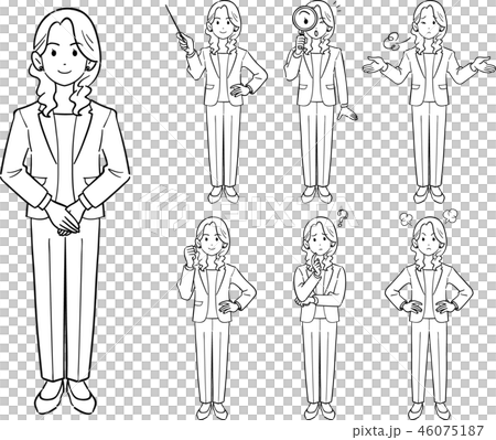 ビジネスウーマンのポーズ　7種類のセット　ジャケットを羽織った女性2　線画 46075187