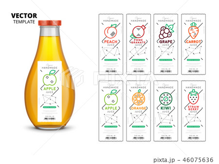 Fresh juice realistic glass bottle with labels set 46075636