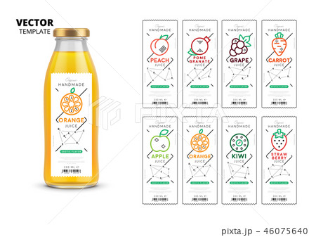 Fresh juice realistic glass bottle with labels set 46075640