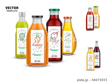 Fresh juice realistic glass bottle set with labels Fresh juice realistic glass bottle set with labels 46075655