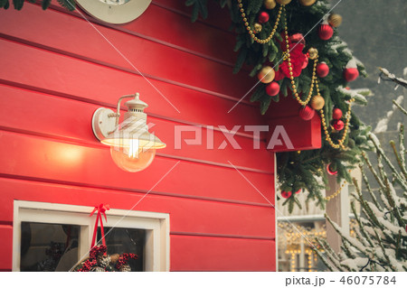 Traditional Christmas red kiosk for workshop Traditional Christmas red kiosk for workshop 46075784