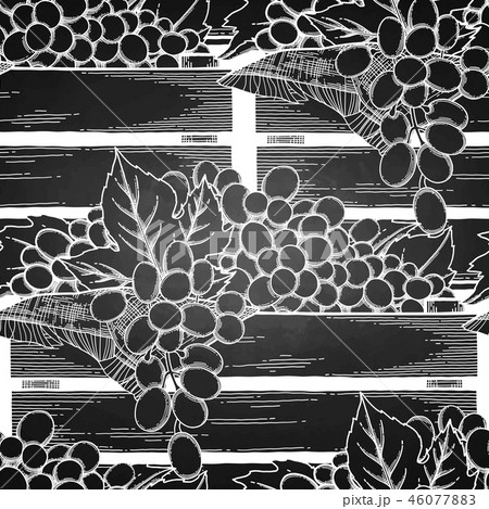 Graphic wooden boxes of grapes decorated with leaves 46077883
