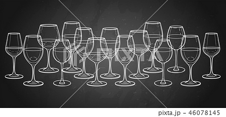 Graphic row of wine glasses isolated on white background 46078145