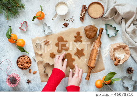 Preparation of gingerbread cookies. Festive Christmas baking Preparation of gingerbread cookies. Festive Christmas baking 46078810