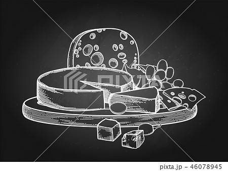 Graphic design witn different types of cheese and grapes 46078945