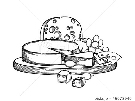 Graphic design witn different types of cheese and grapes 46078946